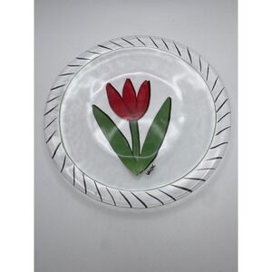 Kosta Boda Tulipa Glass Plate Salad Dessert App Red Tulip Ulrica Hydman-Vallien